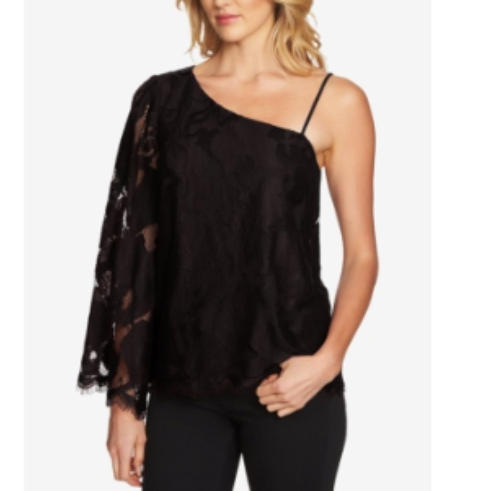 NWT 1. State The Curator One Shoulder Long Sleeve Black Lace Blouse Women XS / M